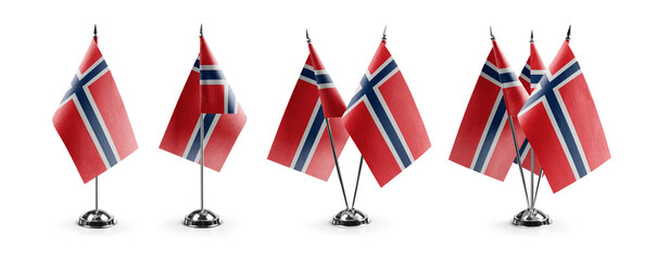Small national flags of the Norway on a white background