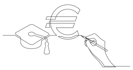 continuous line drawing vector illustration with FULLY EDITABLE STROKE of business concept sketch of cost of education in euro