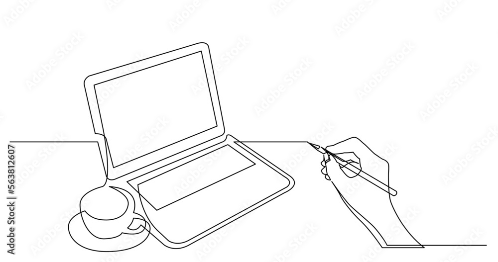 Poster continuous line drawing vector illustration with fully editable stroke of business concept sketch of