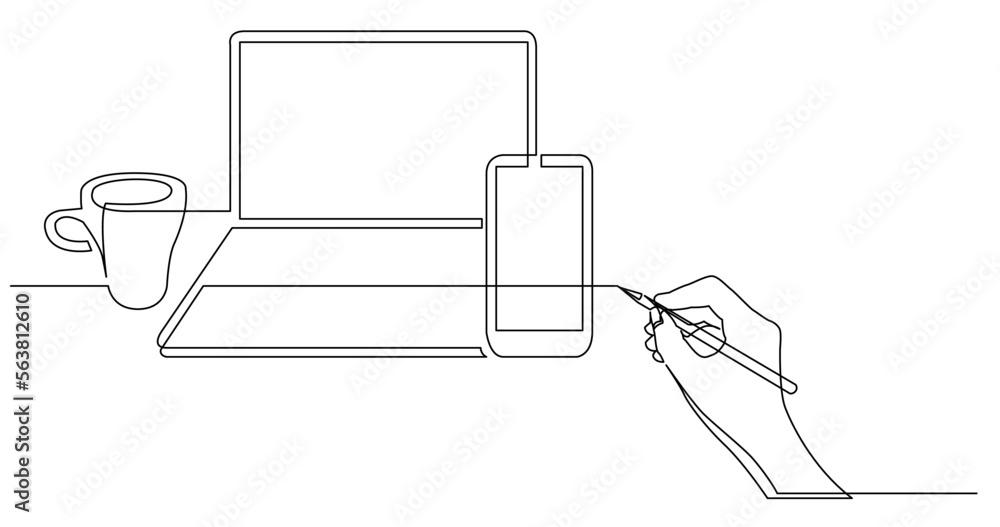 Poster continuous line drawing vector illustration with fully editable stroke of business concept sketch of