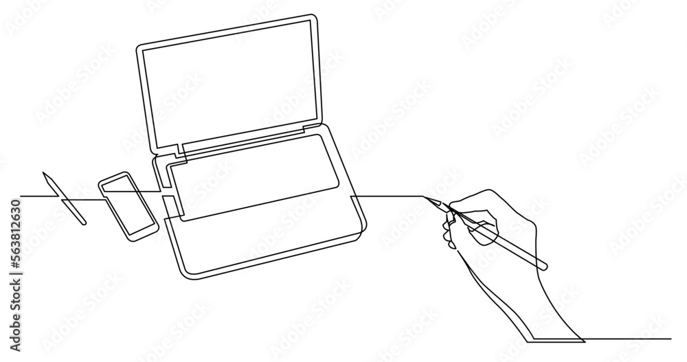 Poster continuous line drawing vector illustration with fully editable stroke of business concept sketch of