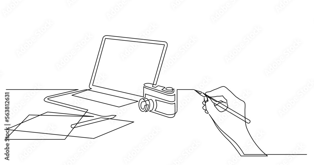 Poster continuous line drawing vector illustration with fully editable stroke of business concept sketch of