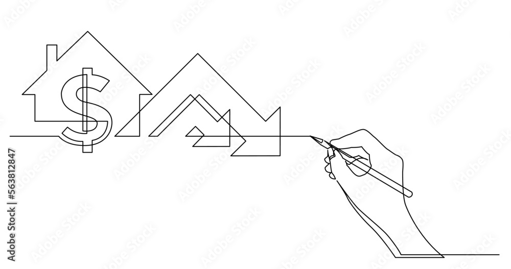 Poster continuous line drawing vector illustration with fully editable stroke of business concept sketch of