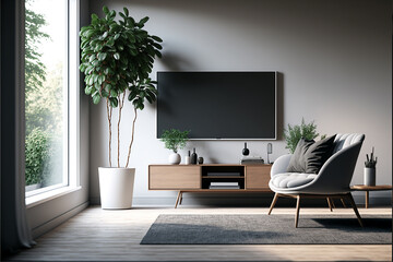 minimalist design living room japan style. Generative AI