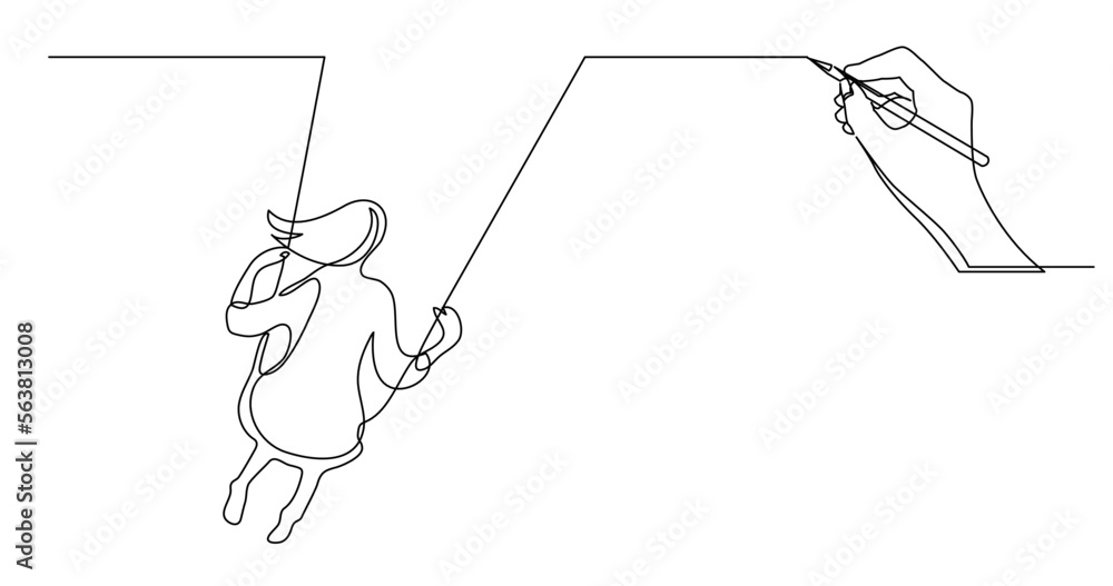 Poster continuous line drawing vector illustration with fully editable stroke of concept sketch of girl on 