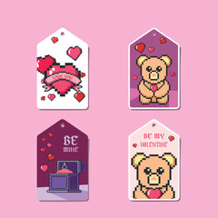 set of Valentine's day tags with teddy bear, gift boxes, hearts. Happy Valentine's day concept