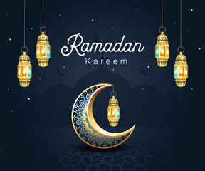 Obraz na płótnie Canvas Ramadan Kareem Islamic greeting card design. Ramadan decorations background template