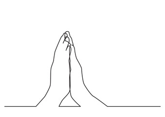 continuous line drawing vector illustration with FULLY EDITABLE STROKE of hand gesture in prayer