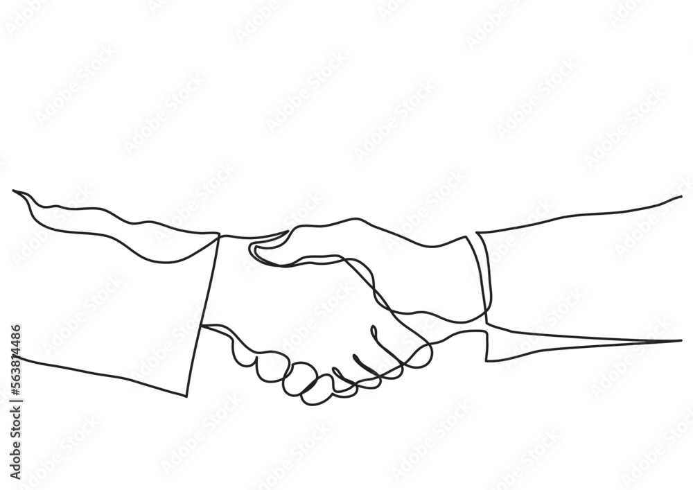 Poster continuous line drawing vector illustration with fully editable stroke of handshake