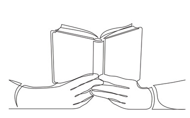 continuous line drawing vector illustration with FULLY EDITABLE STROKE of hands holding open book