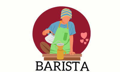 Character Illustration female barista making the coffee, coffee bar.flat design. flyer design. Maret
