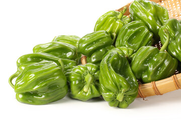 green pepper on white background close up shoot