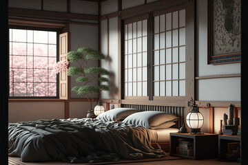 design bedroom japan style. Generetive AI