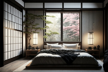 design bedroom japan style. Generetive AI