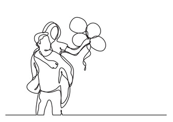 continuous line drawing vector illustration with FULLY EDITABLE STROKE of couple with balloons