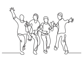 continuous line drawing vector illustration with FULLY EDITABLE STROKE of happy cheerful friends