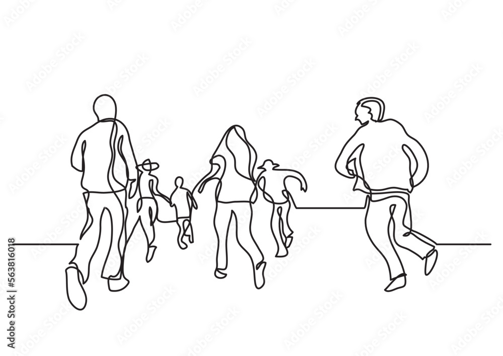 Aufkleber continuous line drawing vector illustration with fully editable stroke of happy people running