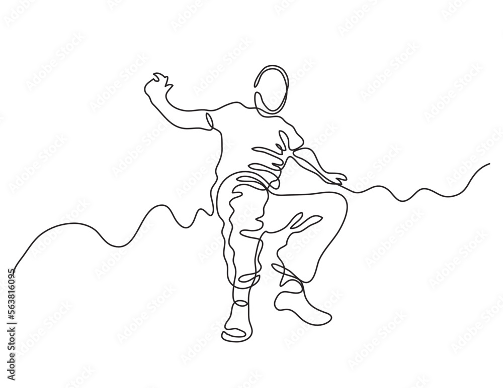 Aufkleber continuous line drawing vector illustration with fully editable stroke of jumping guy