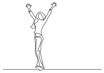 continuous line drawing vector illustration with FULLY EDITABLE STROKE of happy standing woman