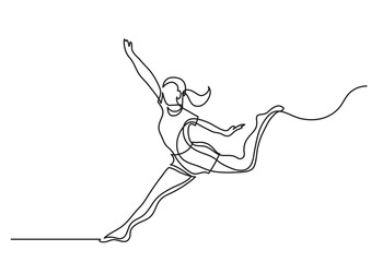 continuous line drawing vector illustration with FULLY EDITABLE STROKE of happy woman dancing