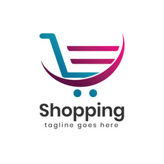 Online shopping cart logo design vector template
