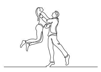continuous line drawing vector illustration with FULLY EDITABLE STROKE of happy young couple having fun