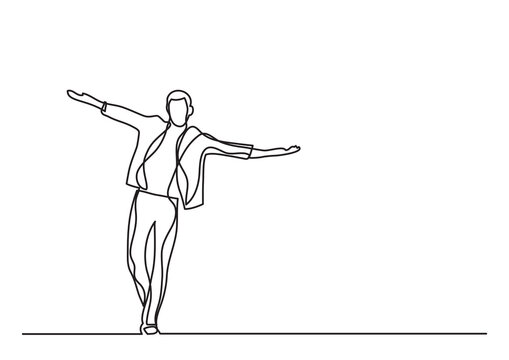continuous line drawing vector illustration with FULLY EDITABLE STROKE of happy man walking