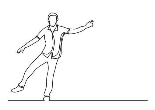 continuous line drawing vector illustration with FULLY EDITABLE STROKE of happy walking man