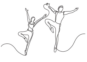 continuous line drawing vector illustration with FULLY EDITABLE STROKE of two ballet dancers