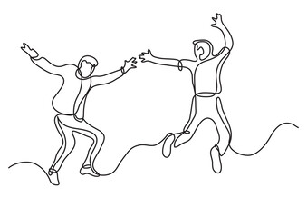 continuous line drawing vector illustration with FULLY EDITABLE STROKE of two men having fun