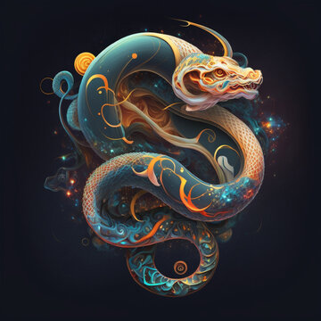 zodiac animal set, Chinese zodiac, Astrological signs, abstract horoscope. Chinese new year animals, snake, small dragon by Generative AI