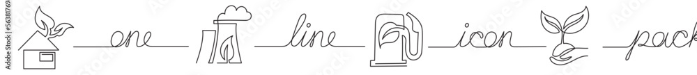 Poster continuous line drawing vector illustration with fully editable stroke of icon pack of ecology and c