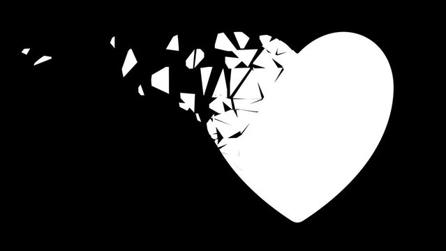Broken heart shape on black background. Illustration.