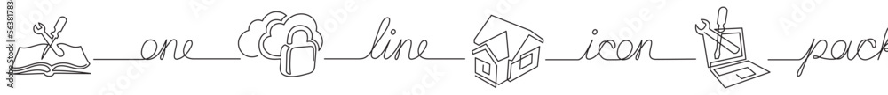 Poster continuous line drawing vector illustration with fully editable stroke of icon pack of tools manual 