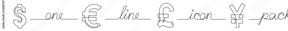 Poster continuous line drawing vector illustration with fully editable stroke of icon pack of world currenc