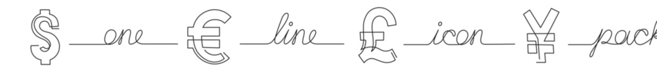 continuous line drawing vector illustration with FULLY EDITABLE STROKE of icon pack of world currencies