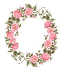 Vintage Tropical Rose, Peony Flower Bunch, Wreath and Frame Vector Illustration Clipart Arrangement for Wedding Invitation, Greeting Card Decoration, Aesthetic Nature Crafts, Art and Creative Projects