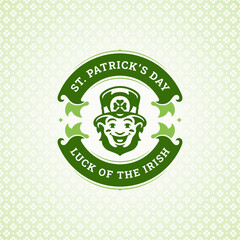 St Patrick's Day smiling troll Irish holiday vintage greeting card typography template vector - obrazy, fototapety, plakaty