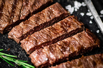 Pieces of delicious grilled steak. 