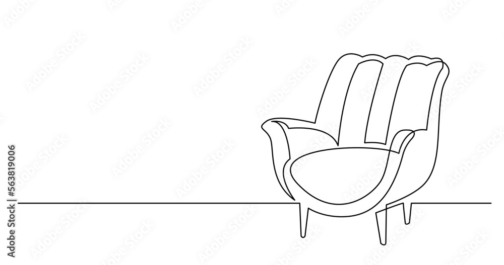 Poster continuous line drawing vector illustration with fully editable stroke of elegant comfortable lounge