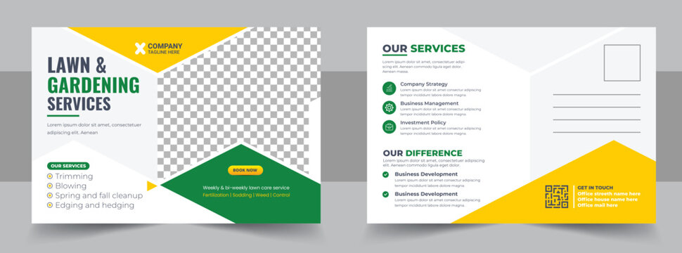 Lawn Mower Garden or Landscaping Service Postcard Template or Agro Firm Eddm Postcard Design, every door direct mail landscaping lawn care postcard, best lawn care Service postcard flyer design
