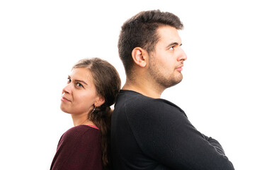 Obraz premium Boyfriend and girlfriend couple thinking serious expression