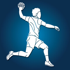 Fototapeta na wymiar Handball Sport Male Player Team Action Cartoon Graphic Vector