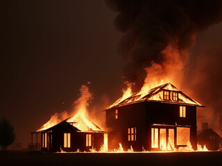 A fire in a country house. Generative AI
