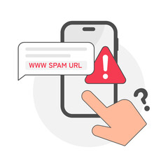 do not tap malicious link message on the smartphone concept illustration flat design vector eps10. simple, modern graphic element for landing page, empty state ui, infographic - obrazy, fototapety, plakaty