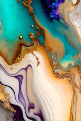 Abstract Alcohol Ink with Blue Green Gold Accent Marble Texture Background created by Generative AI