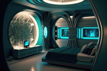 interior of a futuristic hotel room made with generative ai