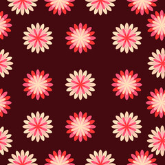seamless pattern with flowers in the style of a hippie on a brown background..