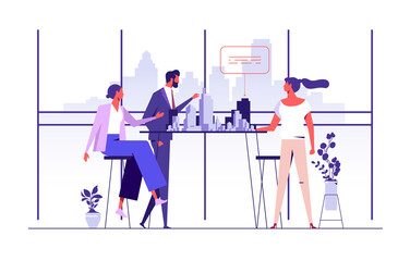 Business real estate investment with group investor in office meeting concept, young men and women sitting at table and creating new project 