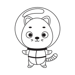 Coloring page cute little spaceman cat. Coloring book for kids. Educational activity for preschool years kids and toddlers with cute animal. Vector stock illustration